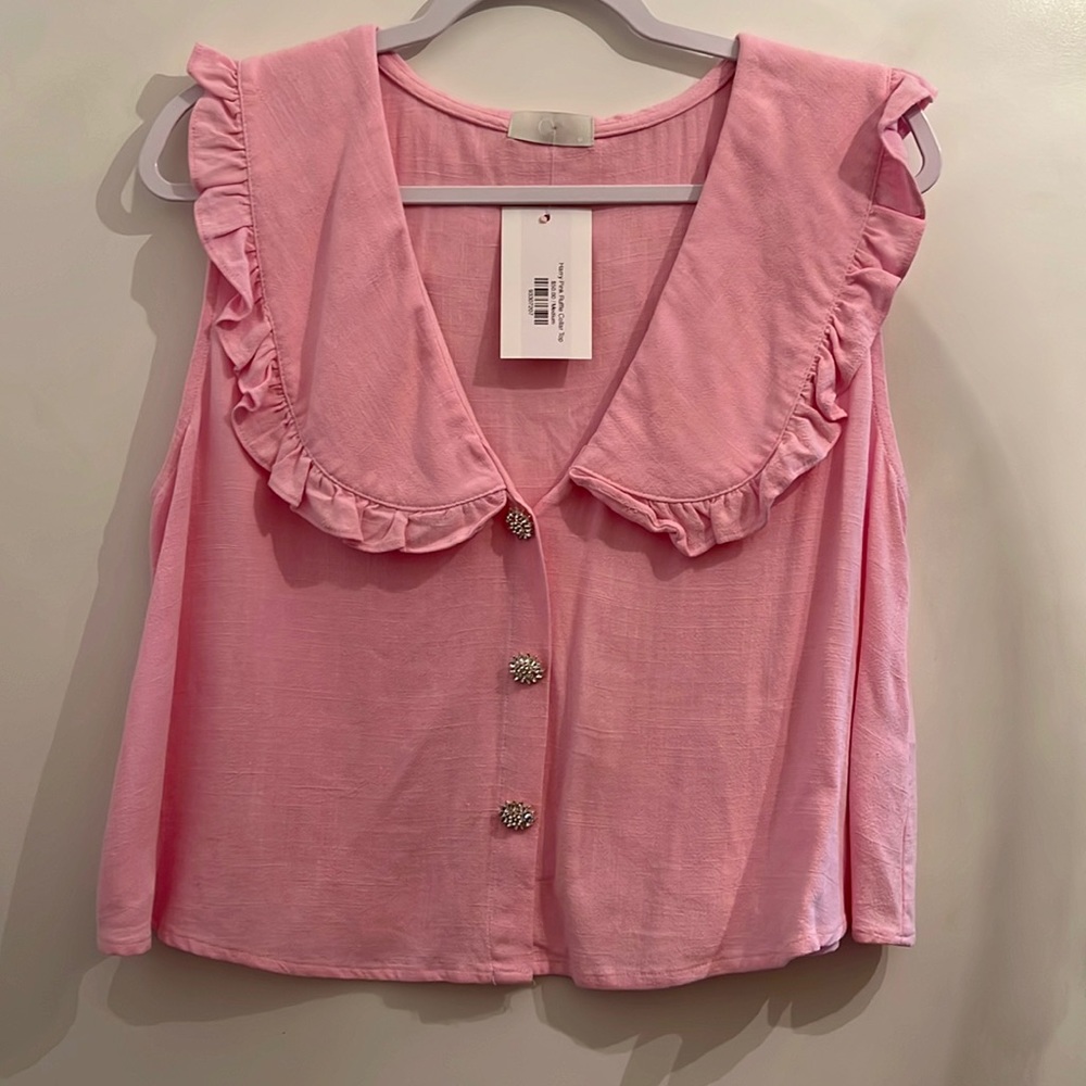 Q2 Harry Pink Ruffle Collar Top Size Medium